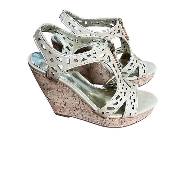 Carlos Santana NWT Cutout Geneva Cork Wedge Heel Sandals Natural Size 6.5 - Picture 4 of 8